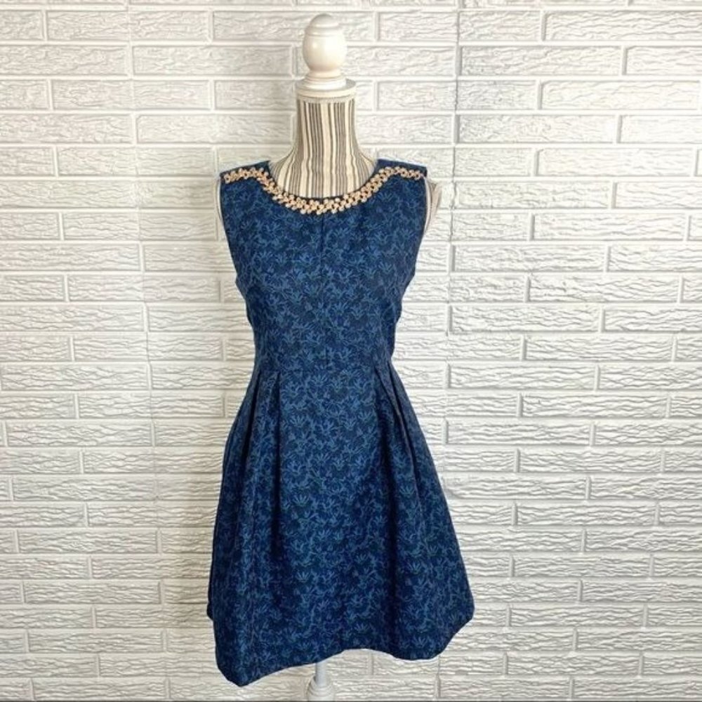 Sero Blue Green Floral Fit and Flare Dress Size Medium